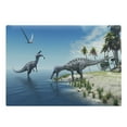 thumbnail image 1 of Jurassic Cutting Board, Large Fish is Caught by a Suchomimus Dinosaur Flying Pterosaur Dinosaur, Decorative Tempered Glass Cutting and Serving Board, Large Size, Blue Green Grey, by Ambesonne, 1 of 1
