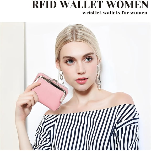 JINYUN-Women's RFID Blocking Wristlet Wallet - 2-in-1 Zip-Around with Coin Purse & Card Slots - Vegan Leather with Secure Clasp (Gift Ready)(Pink)