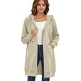 thumbnail image 4 of Domzest Zip Up Hoodie Women 2026 Fall Casual Long Tunic Sweatshirts Oversized Hooded Jacket Coat With Zipper Pockets Beige L, 4 of 6