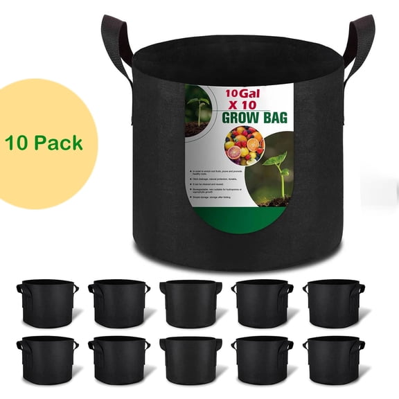 10-Pack 10 Gallons Grow Bags, Aeration Fabric Pots with Handles, Heavy Duty Cloth Pots for Plants