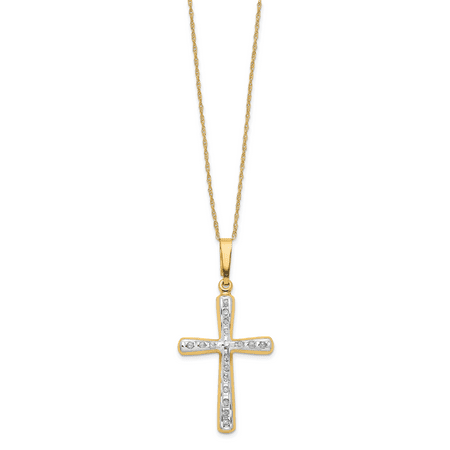 Rembrandt Cross Charm 14k Yellow Gold Diamond Fascination 18 Inch Cross Religious Chain Necklace Pendant Charm Crucifix Gifts For Women For Her ()