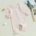 thumbnail image 2 of Okbabeha Baby Girls Waffle Knit Zipper Rompers Crew Neck Long Sleeve Zip Up Onesie Newborn One Piece Jumpsuits Fall Clothes, 2 of 7