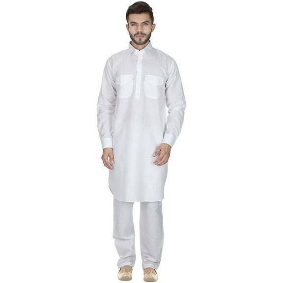 Royal Mens Pathani Suit For Men Ocassional Linen Look- White