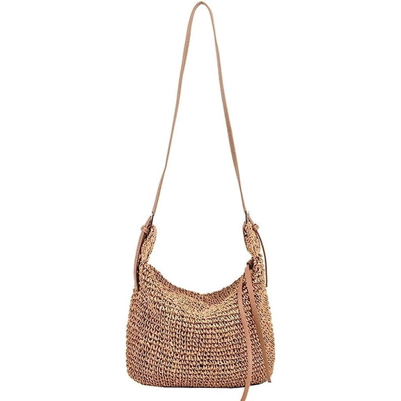 Kukuzhu Summer Beach Bag, Women Handmade Woven Straw Shoulder Bag, Casual Tote Bag