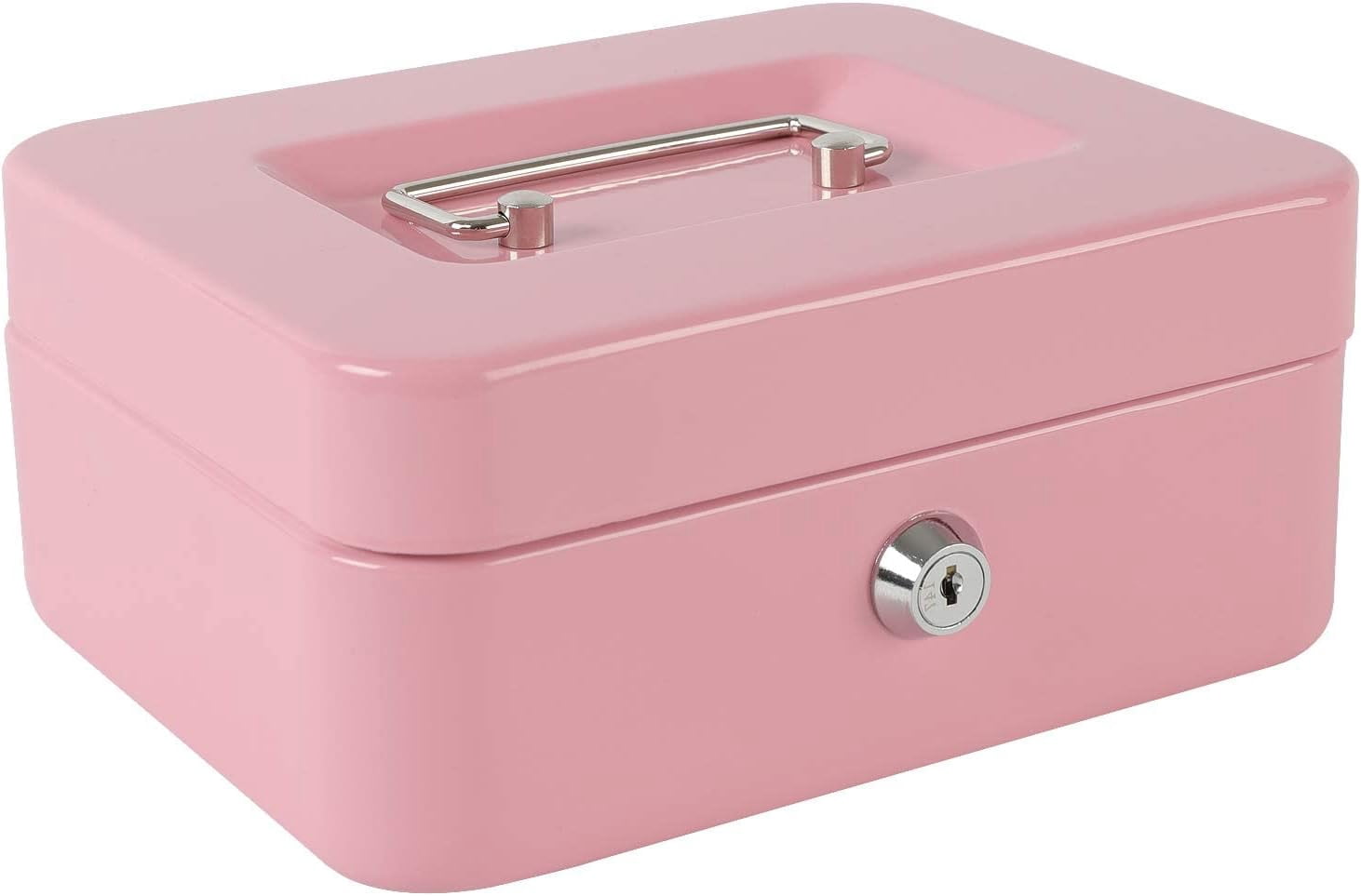Locking Steel Medium Cash Box with Removable Coin Tray and Key Lock,7.87"x 6.30"x 3.54",White