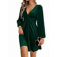 thumbnail image 3 of Womens Ruched Formal Bodycon Graduation Dresses Elegant Cocktail Party Wedding Midi Dress Dark Green XL, 3 of 10