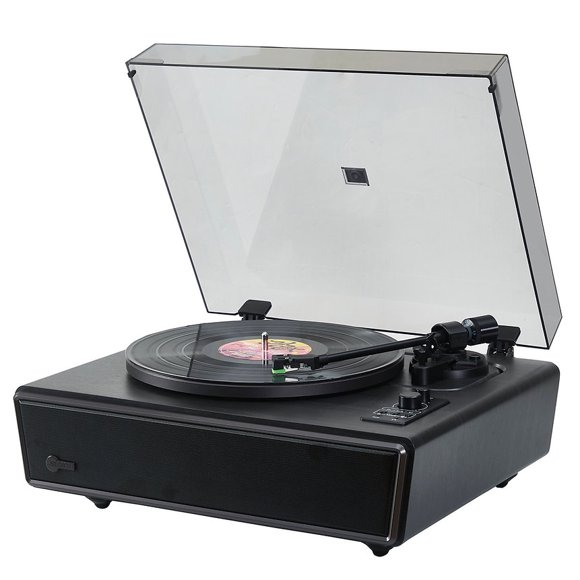 Arkrocket Huygens High Fidelity Bluetooth Record Player with Built-in Speakers Belt Drive Vinyl Turntable with Moving Magnet Cartridge, Bluetooth Input Output and Aux-in Functionality (Huygens Black)