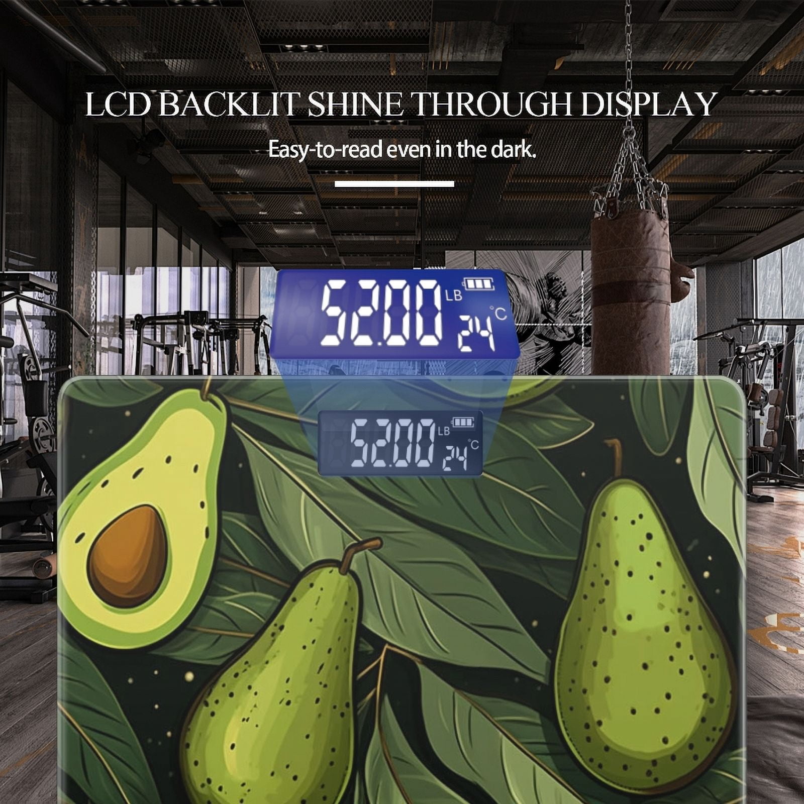 Bathroom Scale, Highly Accurate Digital Body Scale,Precisely Measures Weight up to 400 lbs-Seamless Pattern Of Avocados And Green Leaves