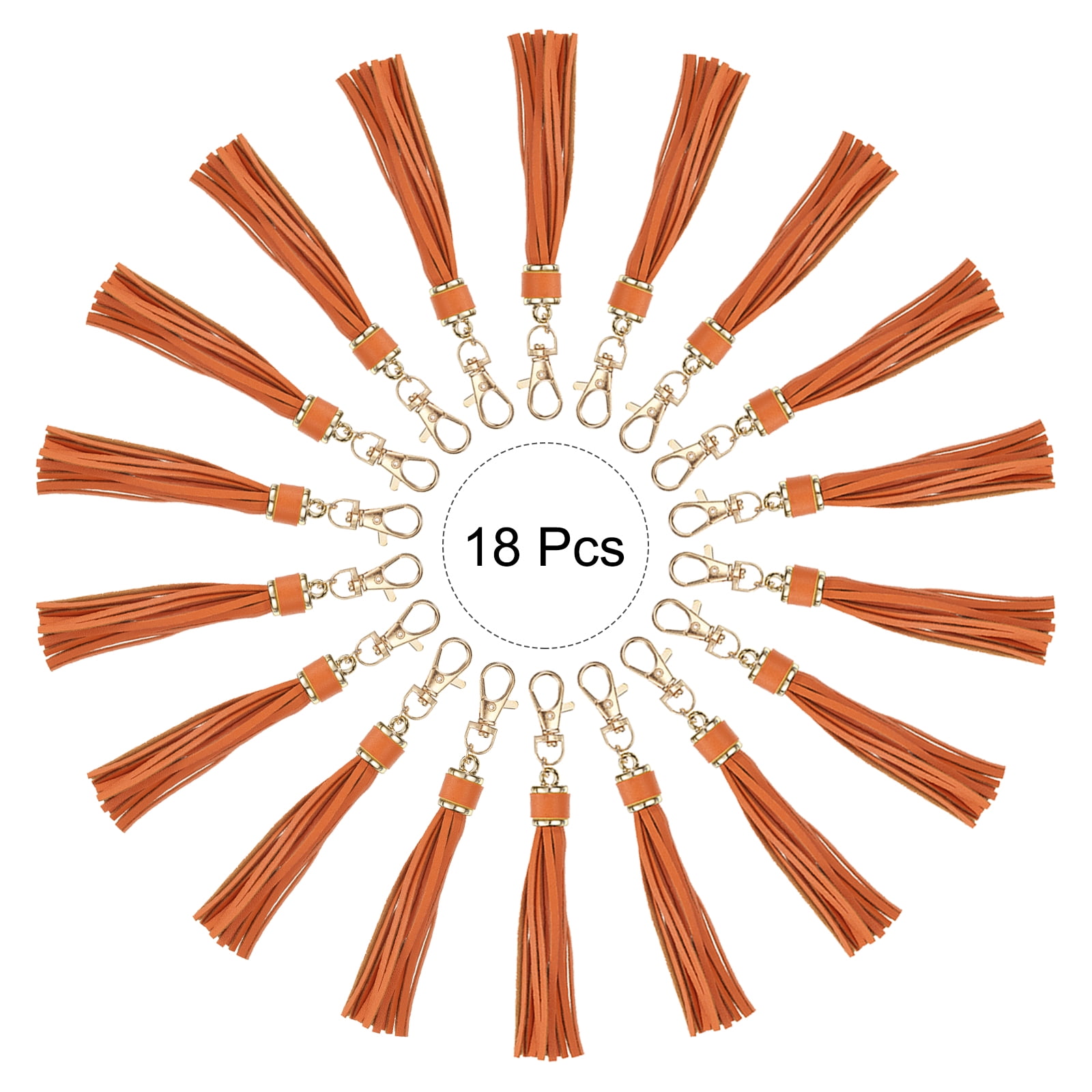 Unique Bargains PU Leather Tassels Keychain Charm with Lobster Swivel for Crafting Orange