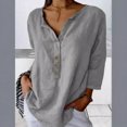 thumbnail image 2 of Solid Color Notch Collar Shirt Casual Button Shirt Tops, 2 of 5