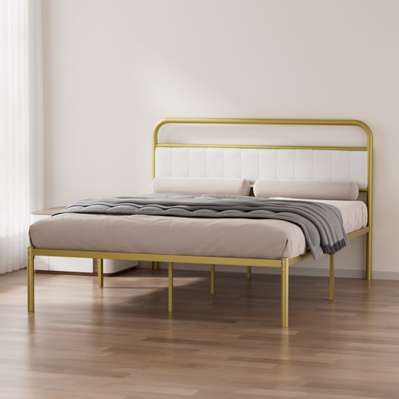 Jopath Metal Steel Platform Bed Frame with Durable Upholstered Headboard Cushion Iron & Wood Adjustable for Hotels Villas