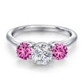 thumbnail image 3 of Gem Stone King 925 Sterling Silver Lab Grown Diamond and Pink Created Sapphire Engagement Ring for Women | 1.84 Cttw | Round 6MM | Gemstone April Birthstone | Size 9, 3 of 6