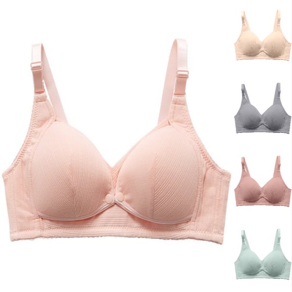 Xijirk Women Wirefree Maternity Bra Front Snap Opening Ribbed Texture Adjustable Straps Nursing Bralette for Breastfeeding Daily Use,Pink,38