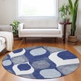 thumbnail image 5 of HomeRoots 663080 8 ft. Navy Blue, Ivory & Gray Ogee Washable Round Area Rug with UV Protection, 5 of 9