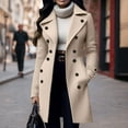 thumbnail image 4 of Women's Double Breasted Wool Coat, Notch Lapel Winter Overcoat, Knee Length Slim Fit Trench, Tailored Wool Blend Coat, Business Casual Outerwear Beige L, 4 of 6