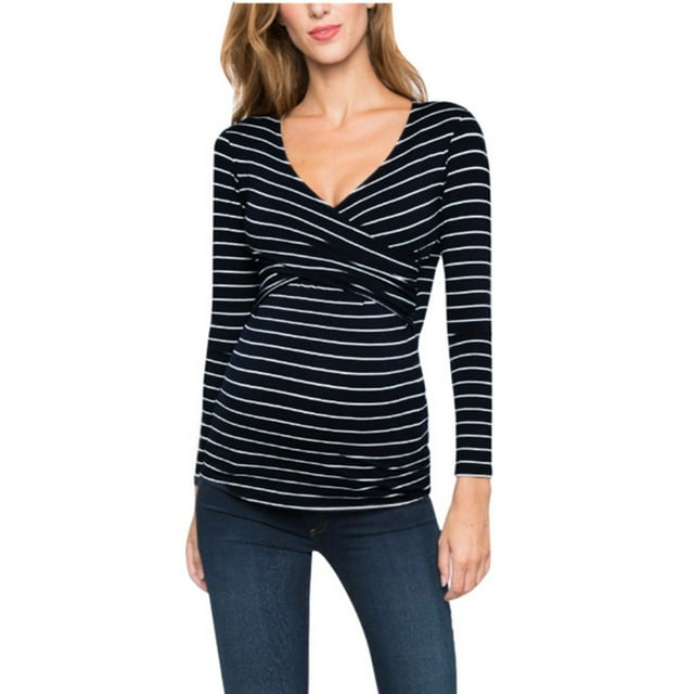 Heliisoer Femmes Enceintes Allaitement Rayé Longue Chemise