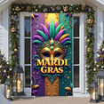 thumbnail image 5 of Golden Mask Mardi Gras Banner Colorful Feathers Carnival Display Purple Green Gold Beaded Decoration Festive Backdrop for Carnival Party Mardi Gras Celebration Festival Parade, 5 of 9
