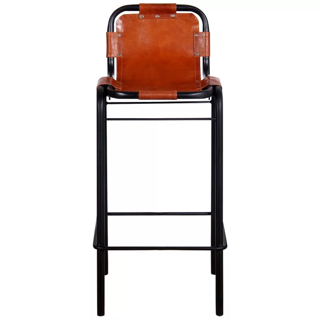 Kepooman 2 Pcs Modern Kitchen Genuine Leather Bar Stool Set with Low Back, Brown