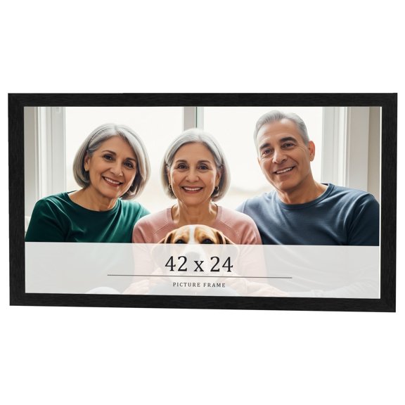 42x24 Frame Black Charcoal Grey Wood Textured Picture Frame | 0.75 Inch Moulding Width | Gunmetal