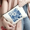 thumbnail image 3 of FCXZI  Leather Blue Hibiscus Flower Cosmetic Bag Portable Handle Toiletry Bag Make-up Bag for Travel Vacation White, 3 of 6