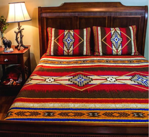 Southwest Red Turquoise Brown Native Full Queen Quilt Shams Walmart Com