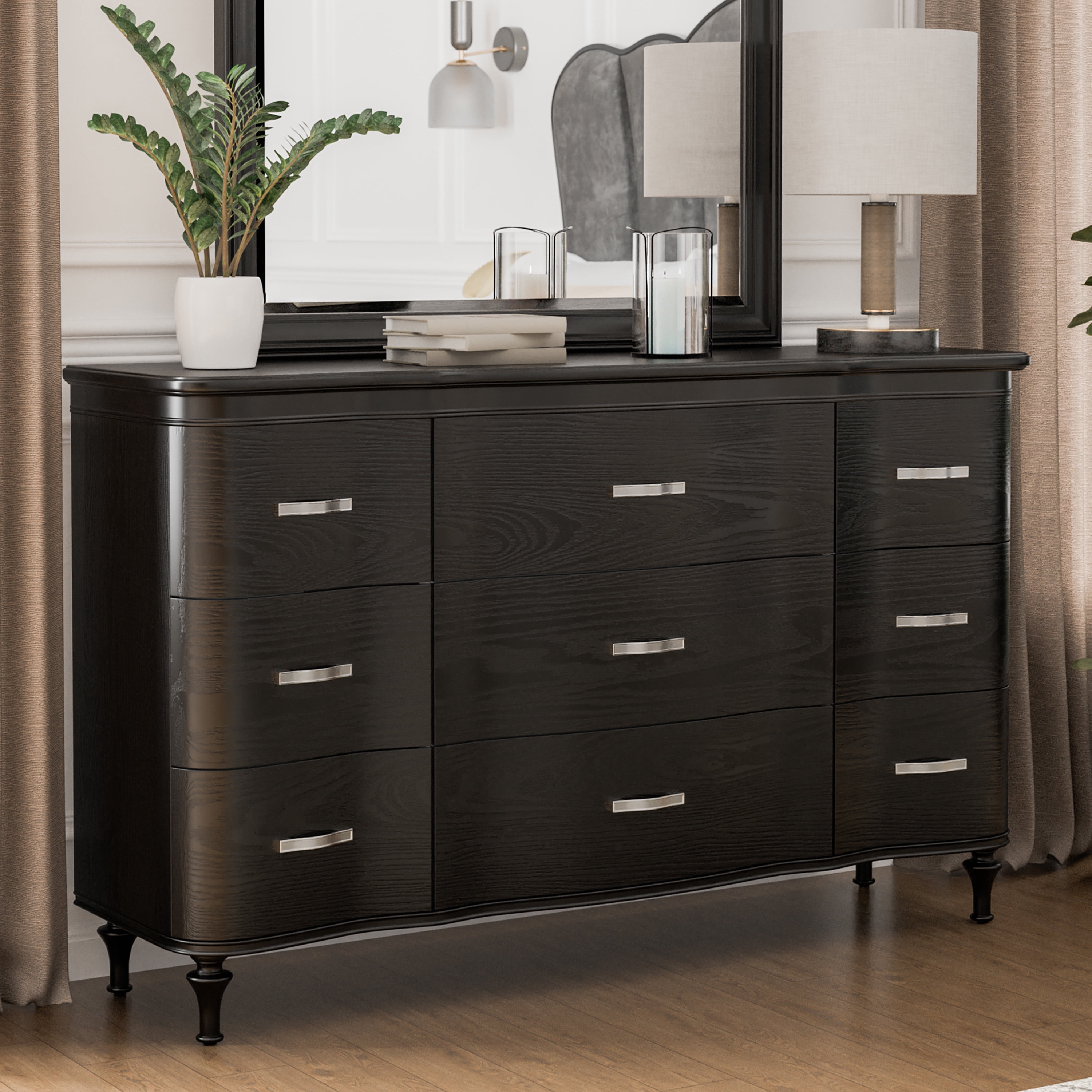 Furniture of America Seabliss Glam 9-Drawer Dresser, Black