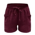 thumbnail image 2 of Comdrip Womens Linen Shorts, Women's Fashion Casual High Waist Pants Straight Leg Sports Casual Loose Shorts Cotton Linen Shorts for Women Wine M, 2 of 7