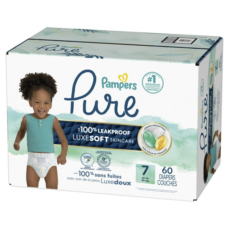 Pampers Pure Baby Diapers, Size (41+ lbs), 60, Up to 100