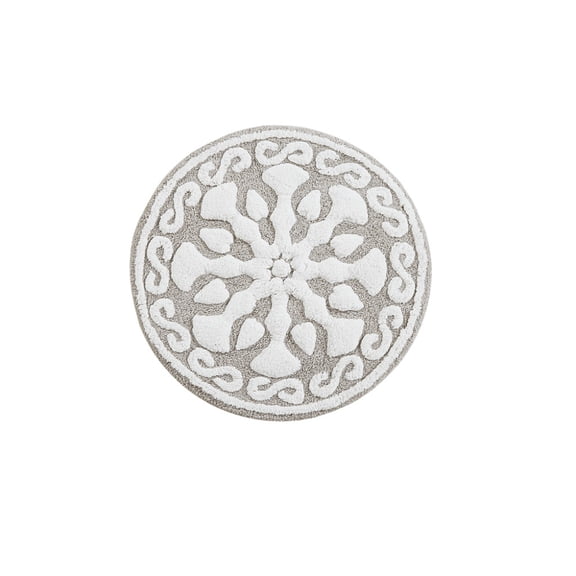 Medallion Cotton Tufted Round Bath Rug, 25 Inch Taupe Soft Absorbent Bathroom Floor Mat