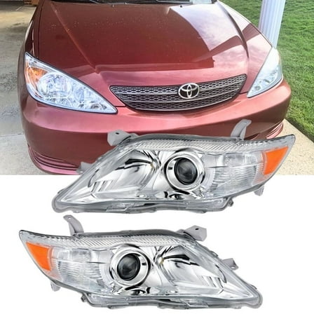 2Pcs Set Headlight Assembly Headlamp Replacement for 2010-2011 Toyota Camry Chrome Housing Amber Reflector  Clear Lens Driver and Passenger Side