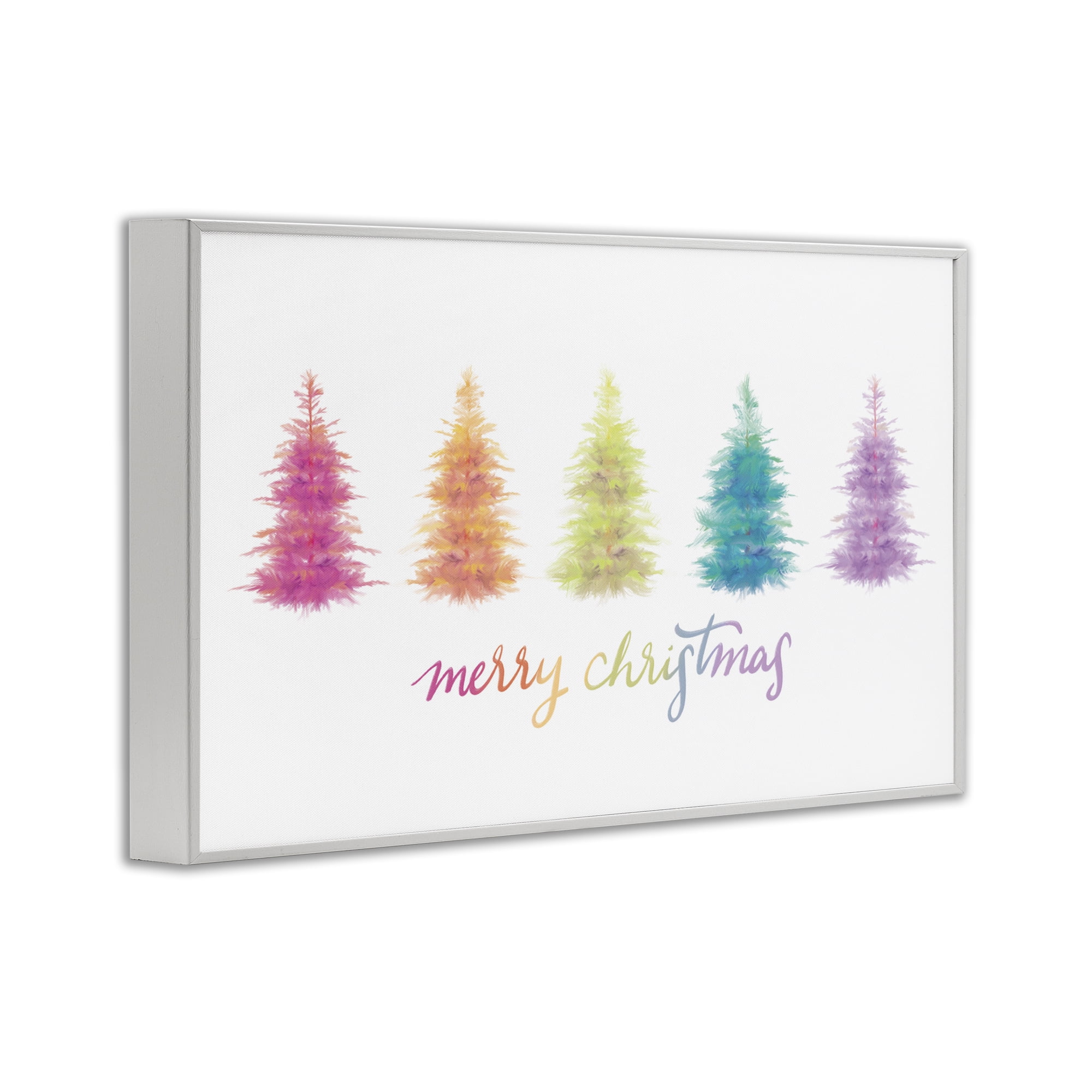 Stupell Industries Rainbow Christmas Trees Holiday Painting White Framed Art Print Wall Art, 24 x 16