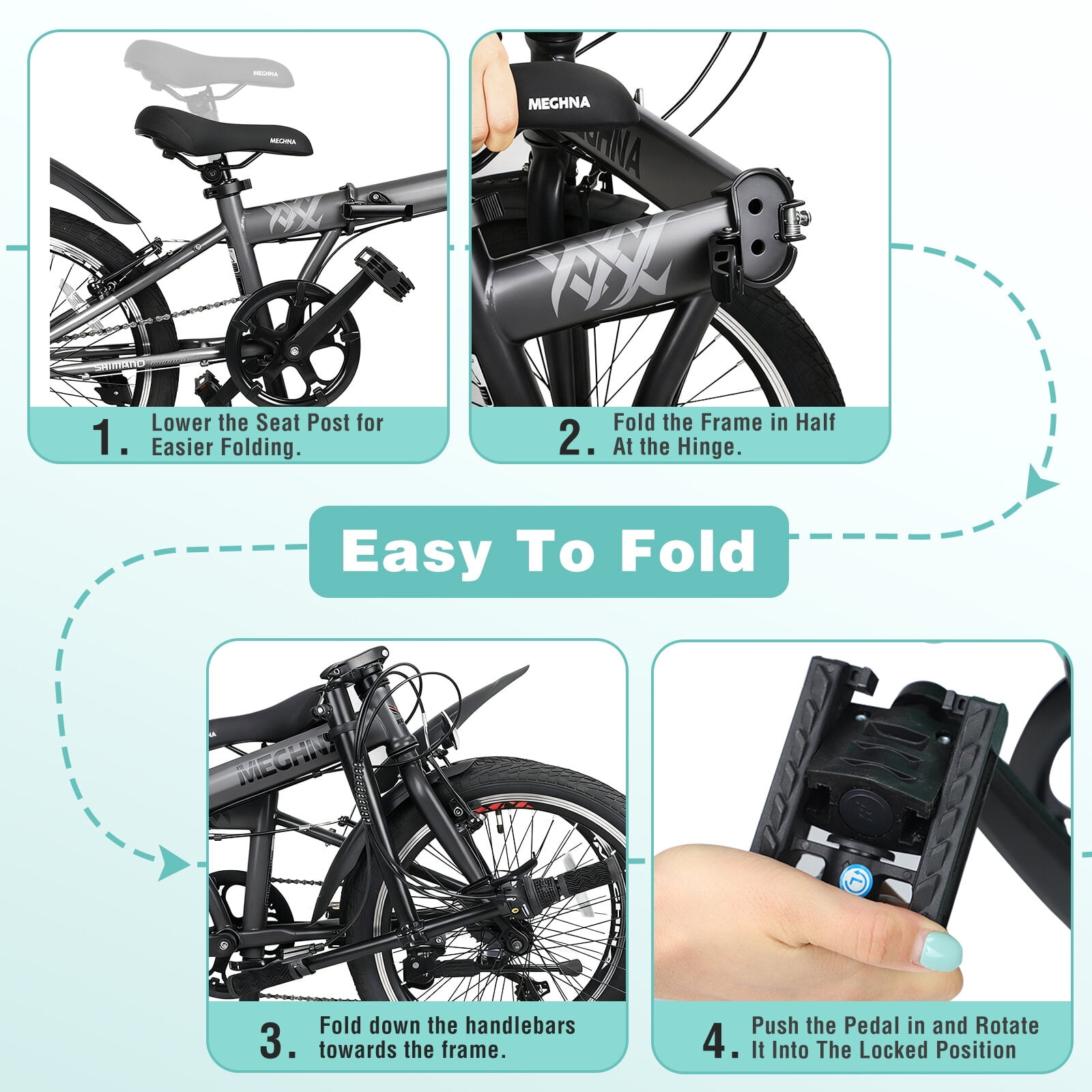 Mountain Bikes 20 Inch Folding Bike for Adults with Basket, Phone Holder & Fenders, Steel Frame 6-Speed City Commuter, Dual V-Brake Portable Compact Bicycle for Men & Women,Road Bikes