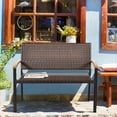 thumbnail image 4 of Gymax Patio Wicker Bench All Weather Rattan Chair Loveseat w/ Acacia Armrest, 4 of 10
