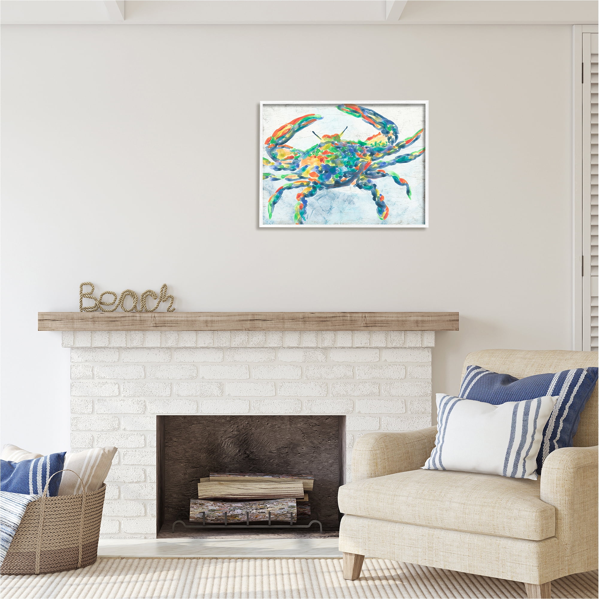 Stupell Industries Abstract Hued Crab Animals & Insects Painting White Framed Art Print Wall Art, 30 x 24