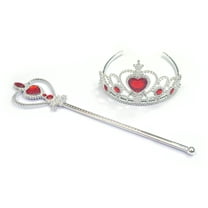 Dreamtale Princess Crown Tiara and Wand Set-Silver Heart Jewel(Red)