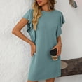 thumbnail image 3 of Dvprdro Robe d'Été pour Femmes 2025 Mode Unie Col Rond Manches Courtes à Volants Superposés Décontractée Ample Plage Soleil Mini-Robe, 3 of 5