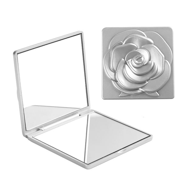 Espejo de maquillaje plegable portátil, estilo vintage rosa, de doble cara, de alta claridad, para hombre y mujer, de bolsillo, para viaje, de mano, cuadrado.
