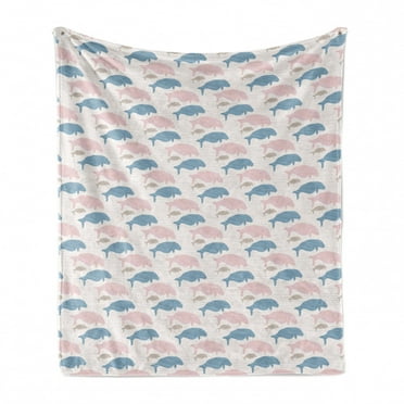Manatee Soft Flannel Fleece Throw Blanket, Sea Animal Silhouettes Pattern with Diagonal Lines Pastel Toned Elements Graphic, Cozy Plush for Indoor and Outdoor Use, 60" x 80", Multiclor, by Ambesonne