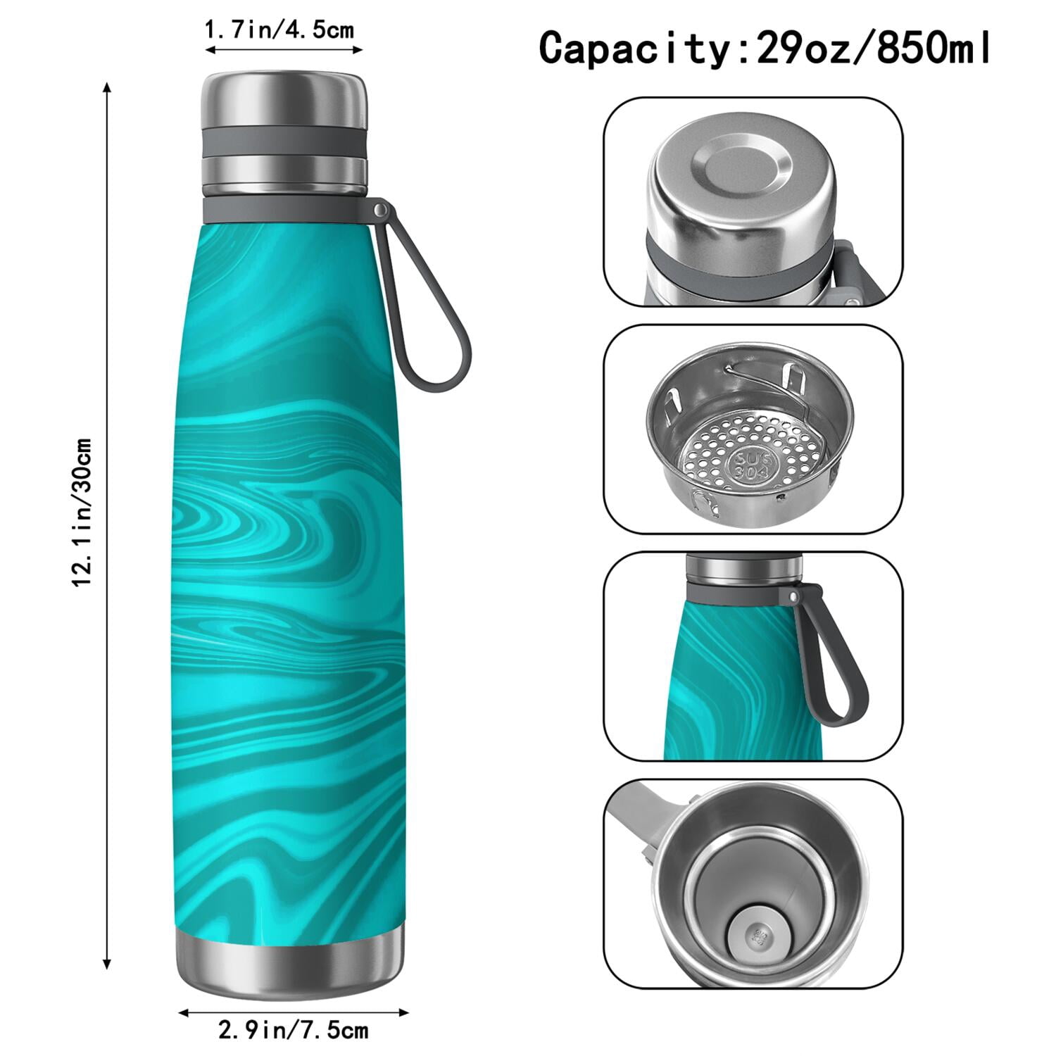 29oz Insulated Water Bottle with Tea Infuser, Stainless Steel Travel Mug, Liquid & Marble Print