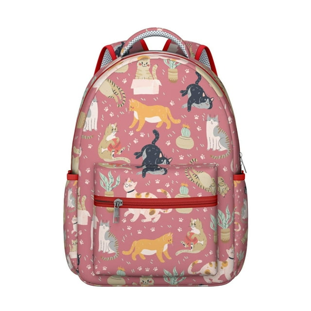 Minimalist Cat Design Student School Backpack with Geometric Cat Pattern Artistic Abstract Cat Print Design Book Bag
