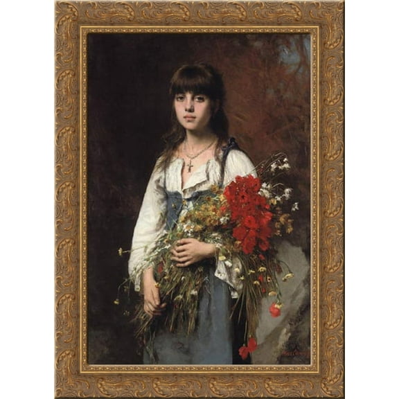 Summertime 19x24 Gold Ornate Wood Framed Canvas Art by Harlamoff, Alexej Alexeivich