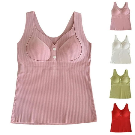 HaiMao Womens Nursing Tank Tops Clearance Built in Bra for Breastfeeding Maternity V-Neck Button Up Camisole Brasieres White XL(XL)