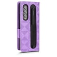 thumbnail image 5 of SaniMore Wallet Case for Samsung Galaxy Z Fold 4 6.7" 2022, Glitter PU Leather Case Triangle Pattern Card Slots Cash Pocket Kickstand Removeable Wrist Strip All-around Protective Magnetic Case, Purple, 5 of 5