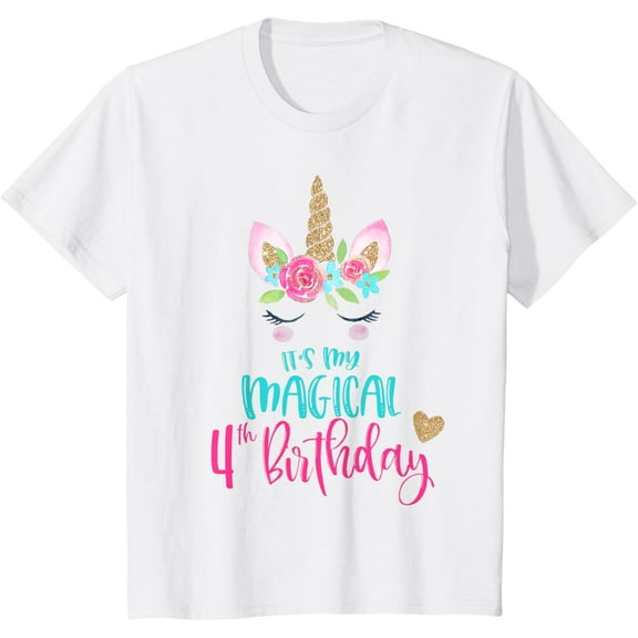 Kids Unicorn 4th Birthday Party Girls 4 Years Old T-Shirt