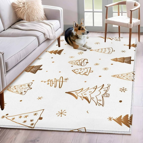 Christmas Tree Area Rug 4x6 Washable Rug Non Slip Winter Snowflakes Xmas Pine Plant Large Area Rug Indoor Floor Carpet for Entryway Bedroom Kitchen Living Room Home Office Dining Room Nursery