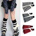 thumbnail image 2 of White Calcetines góticos Punk hasta la rodilla para mujer, calentadores de piernas a rayas de punto con calavera y hueso, 2 of 5