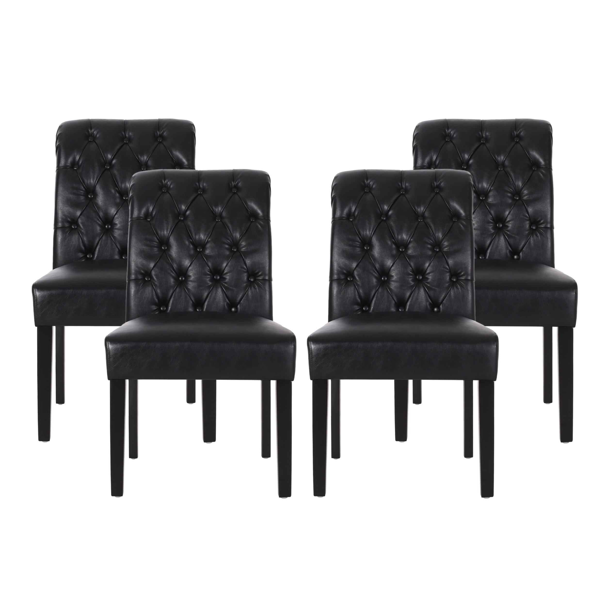 Noble House Cullon Faux Leather Tufted Rolltop Dining Chairs, Set of 4
