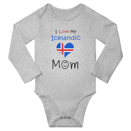 

I Love My Icelandic Mom Baby Long Slevve Bodysuit (Gray 6-12 Months)
