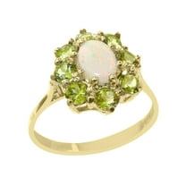 LBG British Made 10k Yellow Gold Natural Opal & Peridot Womens Statement Ring - 33 size options - Size 10