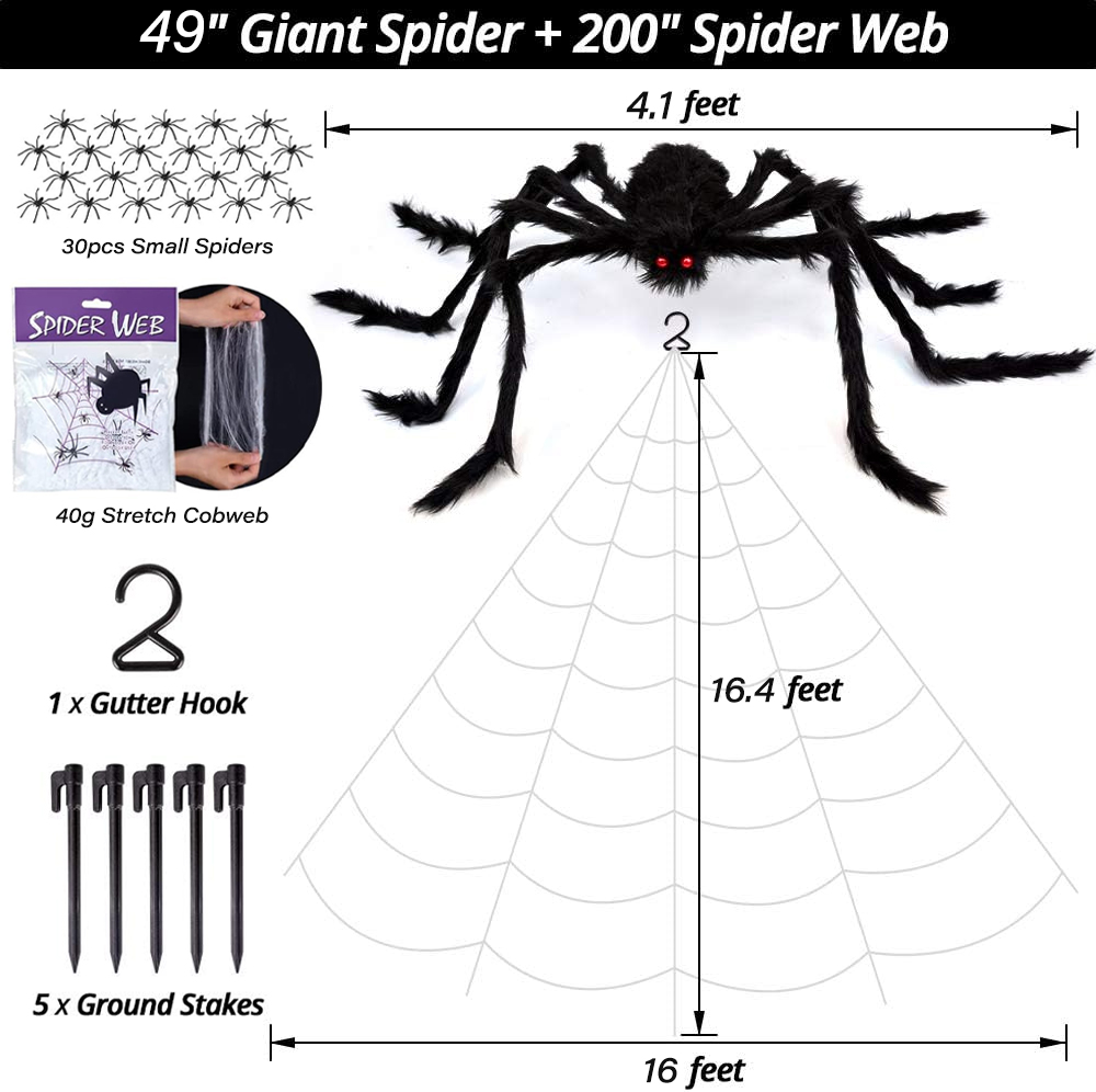 Ayieyill 200" Giant Spider Web with 49" Furry Spider photo 7